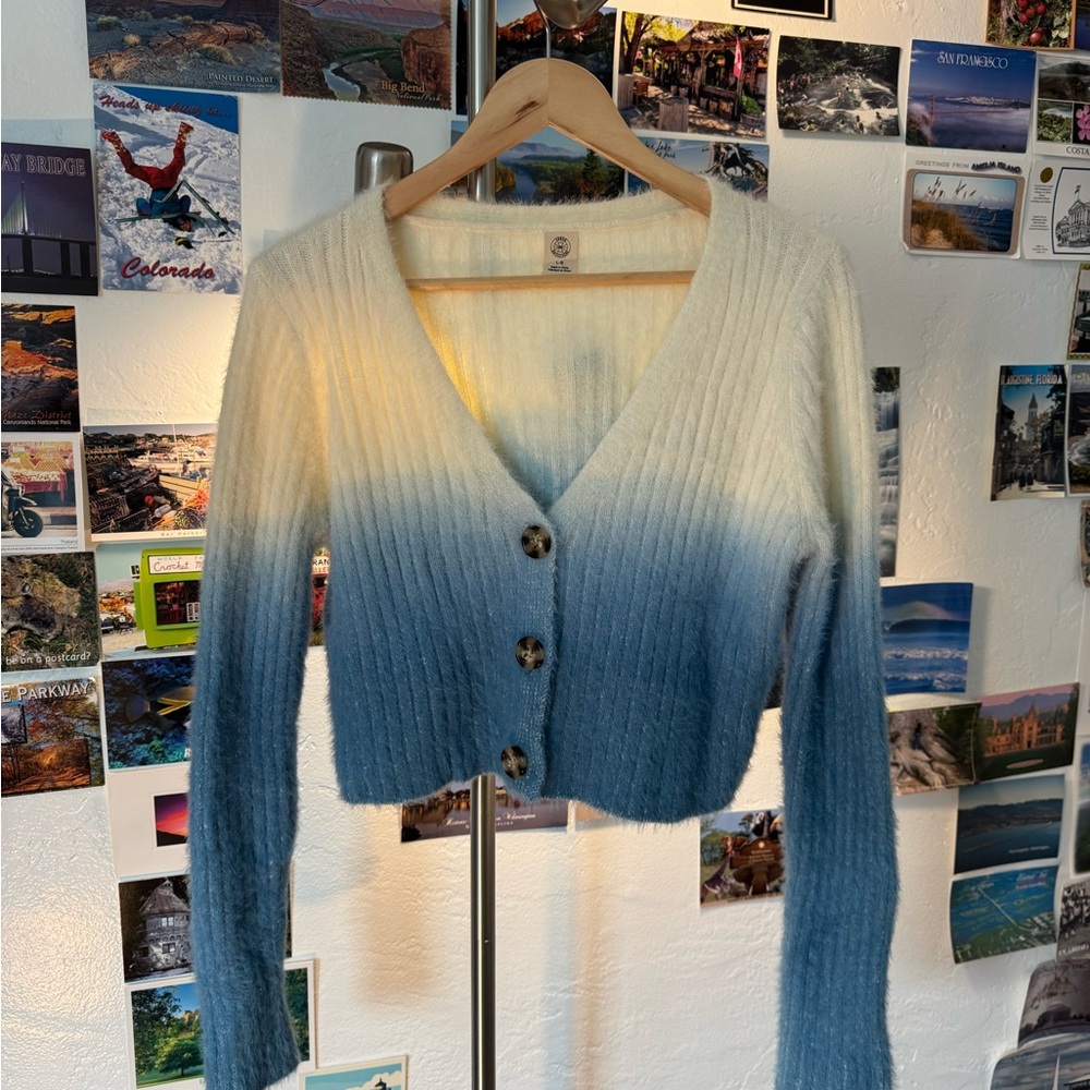 Blue and White Ombre Women's Crop Sweater